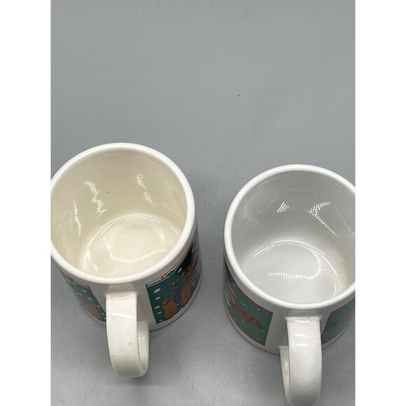 Christmas coffee hot chocolate mugs set of 2 one with reindeer brown green READ - Picture 6 of 6